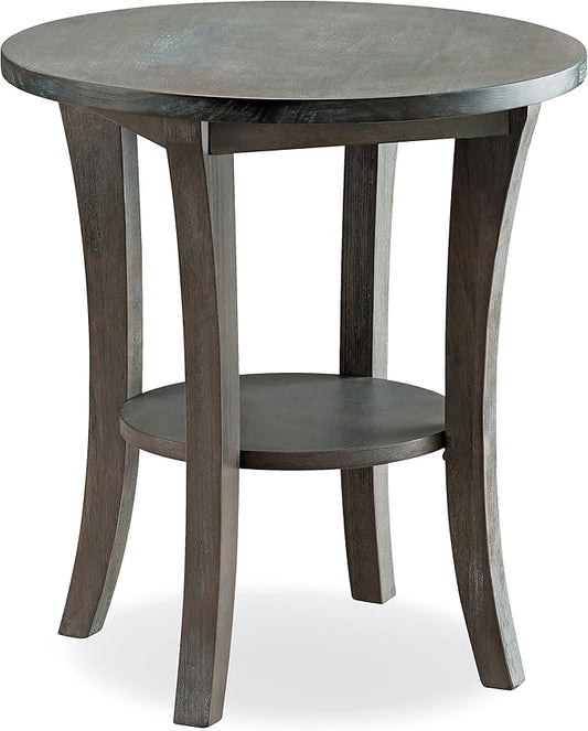 Leick Home 10302-RG Rustic Wire Brushed Driftwood Round Side Table with Shelf, Rustic Gray