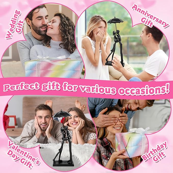 Anniversary for Couple/Her, Affectionate Couple Statue Kissing Under Umbrella, Handcrafted Cast Iron Sculpture in Love, for Wedding Gifts 6th Anniversary Birthday Gifts