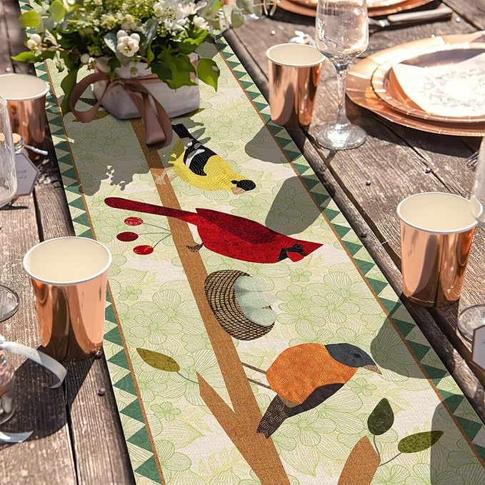 Seliem Summer Tree Branches Birds Table Runner, Cardinal Home Kitchen Dining Decor, Spring Seasonal Farmhouse Decorations Indoor Outdoor Party Supply 13 x 90 Inch