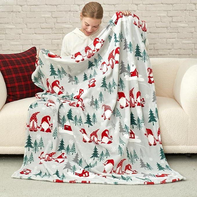 Cozy Bliss Gnome Throw Blanket Spring Blanket Warm Plush Throw Blankets,Ultra Soft Cozy Throw Blankets for Couch,Sofa and Bed(Xmas Gnome Family,60"x80")