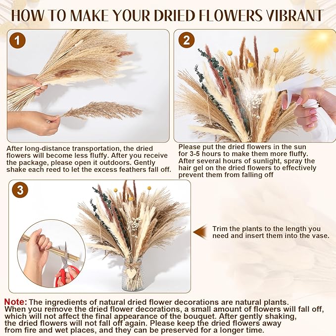 149 Pcs Dried Pampas Grass Decor Dining Table Centerpiece with 2 Pcs 6.3in Vase DIY Boho Decor Natural Dried Pampas Grass for Home Decor Birthday Party Thanksgiving Christmas Weddings Decor