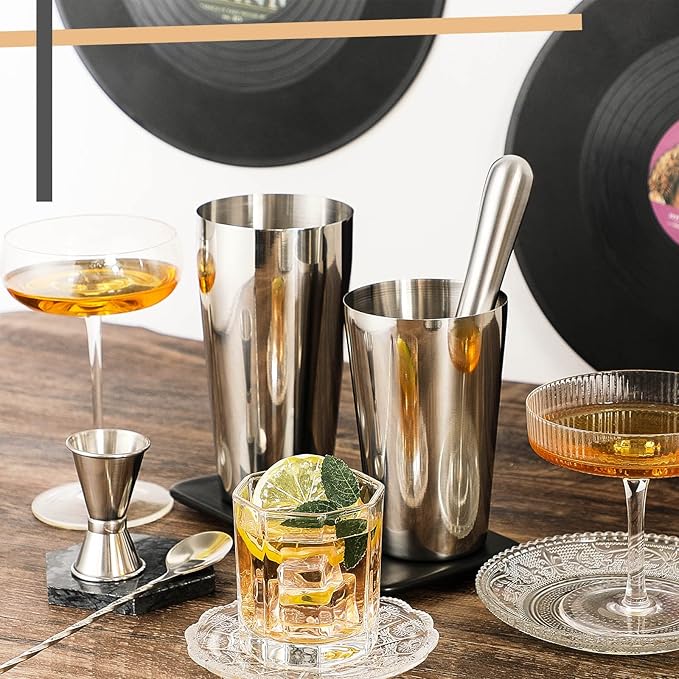 Tessco for You Cocktail Shaker Set, 16 Pcs Stainless Steel Bar Set Including Boston Shaker, Muddler, Double Measuring Jigger, Mixing Spoon, Accessories for Home Bar, Gift for Beginner, Christmas