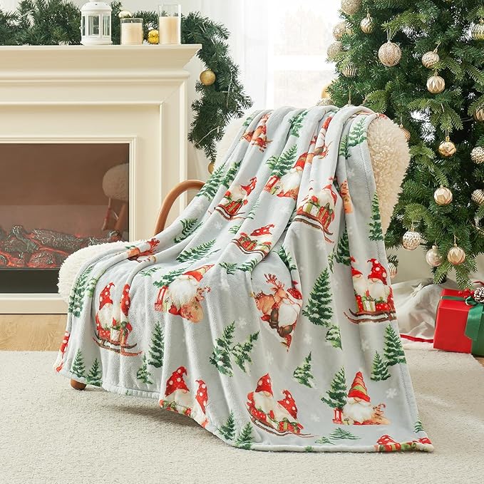 Cozy Bliss Gnome Throw Blanket Christmas Blanket Warm Plush Throw Blanket,Ultra Soft Cozy Blanket for Couch,Sofa and Bed(Xmas Gnome in Sleigh,50"x60")