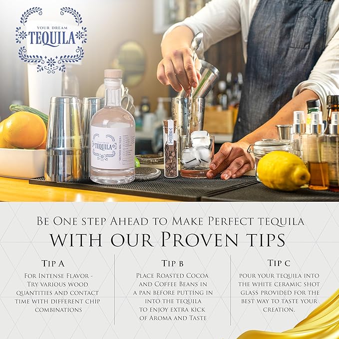 Tequila Gifts for Men – Tequila Making Kit - Bourbon Old Fashioned Infusion kit - Includes Bottles, Wood Chips, Botanicals – Perfect for Men & Women – Lover Gifts (No Alcohol Included)