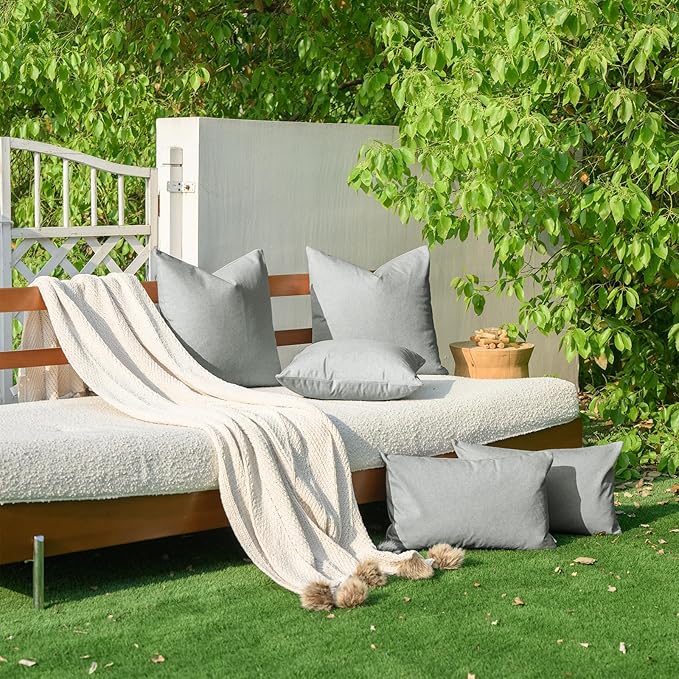 a moment Pack of 2 Light Grey Stain-Resistant Throw Pillow Covers Pet-Friendly Pillowcases Cushion Covers for Sofa Couch Bed Outdoor Waterproof 20x20 Inch