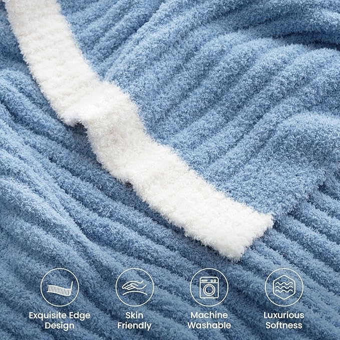 Snuggle Sac Queen Size Blanket for Bed, Soft Luxurious Bedding Blankets, Large Fuzzy Plush Microfiber Blankets, Washed Blue, 90x90 inches