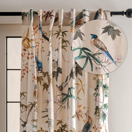 Maison d' Hermine Curtains for Living Room 100% Cotton 124 inch Length One Panel Light Filtering Curtains for Bedroom Windows with Rod and Loop Pockets Drapes (Hokuzai Beige, 50" W x 124" L)