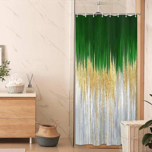 JAWO Abstract Green Shower Curtain, Lake Blue Boho Ombre Minimalist Chic Art Shower Curtains, Modern Neutral Contemporary Striped Brush Strokes Tan Art Waterproof Bathroom Curtain with 12 Hooks