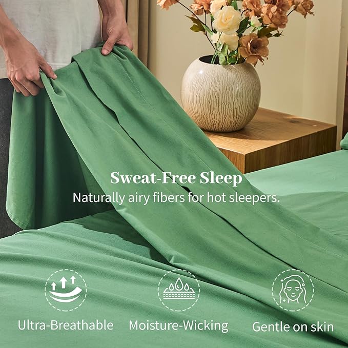 MEISHANG 100% French Pure Linen Sheets California King - Bed Sheets 4 Piece Sets, Soft Durable Flax Linen, Anti-Tear Breathable Oeko-Tex Certified with 16" Deep Pocket (Sage Green)