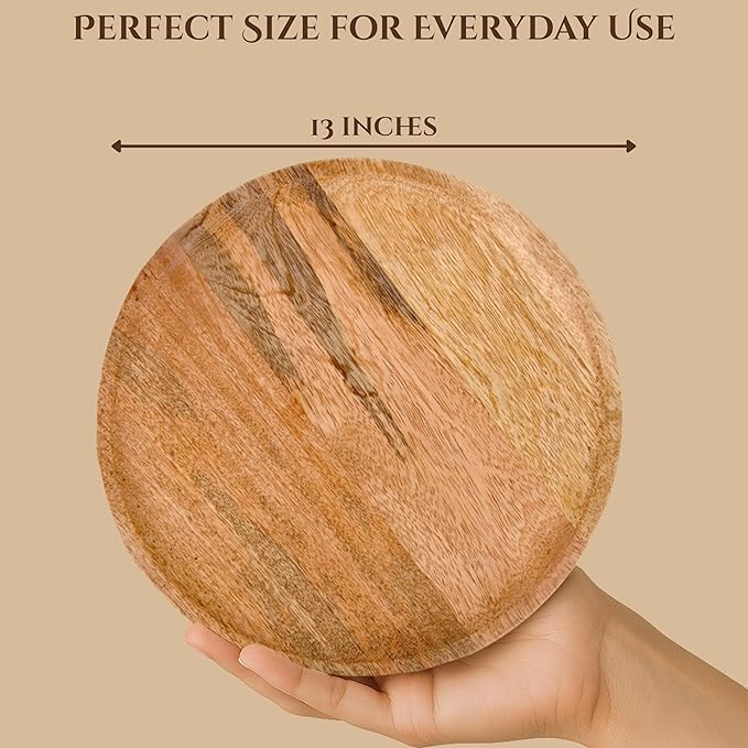 Alpha Living Home 13” Wooden Charger Plates - Set of 2, Handcrafted Round Rustic Dinnerware for Table Décor, Weddings, Thanksgiving, Parties, and Everyday Dining (Natural)