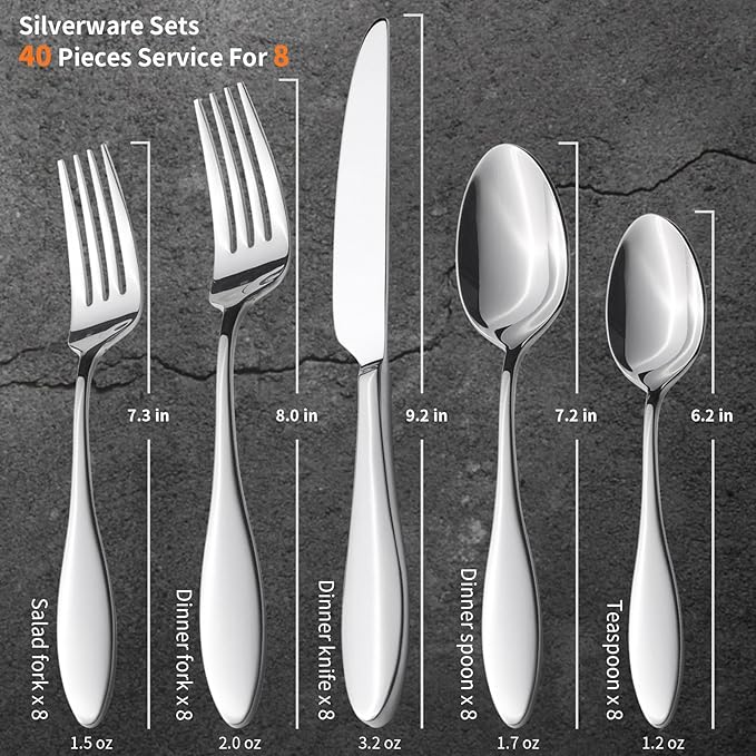 Alata Emma 40-Piece Plain Silverware Set