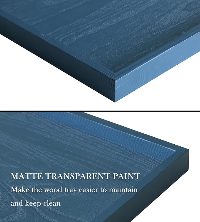 Square Ottoman Table Tray 24" - Rustic Wooden Serving Tray for Farmhouse Decorative Oversized Coffee Table Trays Living Room Kitchen Counter Breakfast Blue