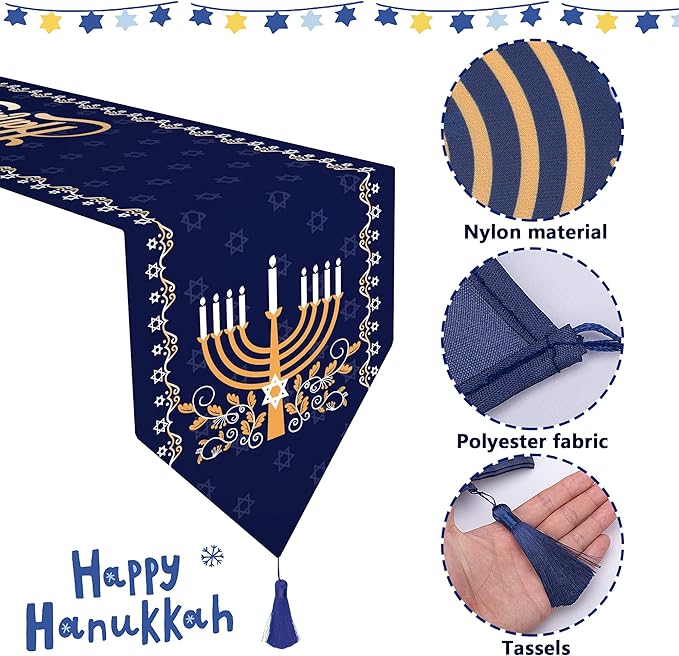 Wehhbtye 2 Pack Hanukkah Table Runner -12 x71 Jewish Chanukah Table Decoration with Tassels -Table Runner Dresser Scarves for Table Dinner Holiday Party (Hanukkah Table Runner, 2)