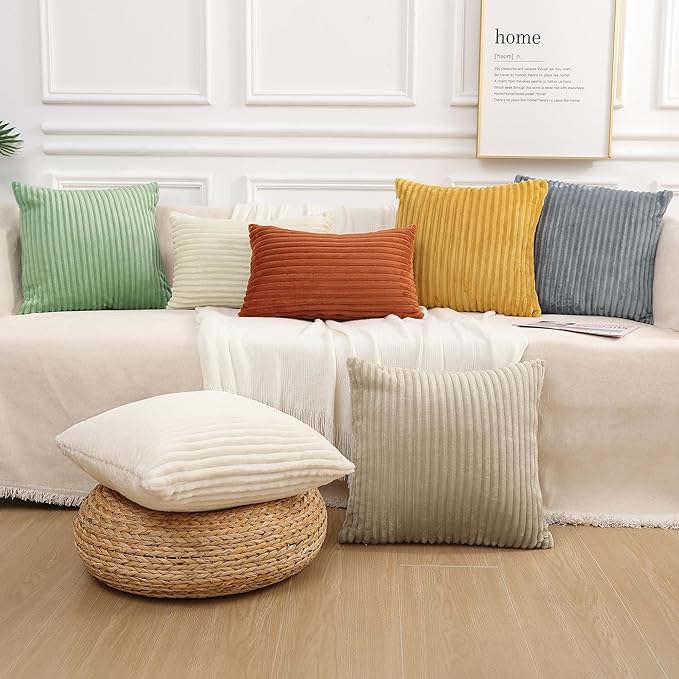 Simmore Decorative Fall Throw Pillow Covers 26x26 Set of 2, Soft Natural Plush Flannel Double-Sided Fluffy Couch Pillow Covers for Sofa Living Room, Grey