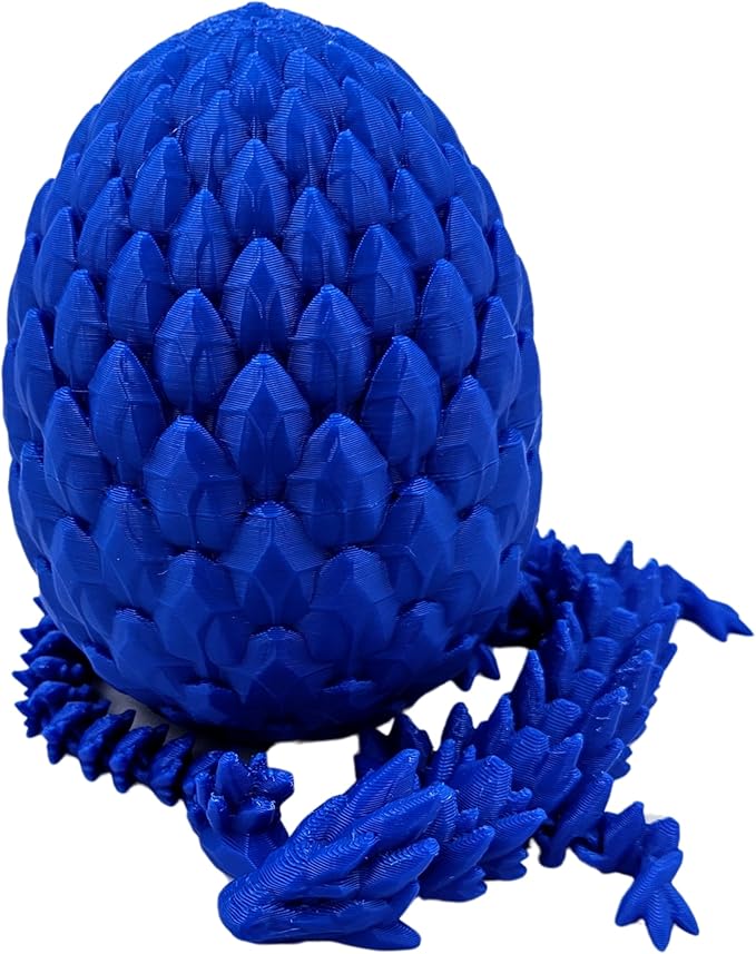 3D Printed Dragon Egg Articulating Gemstone Dragon Fidget Figurine - Vibrant Color Dragons Flexible ADHD, Autism and Anxiety Relief - Articulated Joints (Blue)
