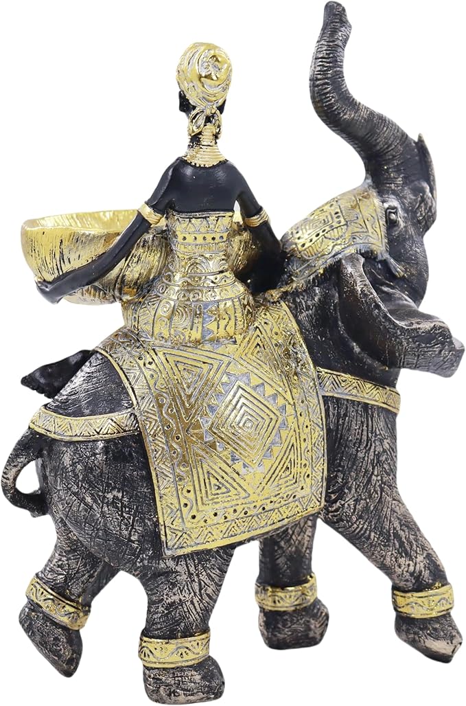 African Woman Riding an Elephant Statue - Gold Art Decor, African Cultural Home Decor, Suitable for Desktop and Shelf Displays, Best Choice for Various Holiday