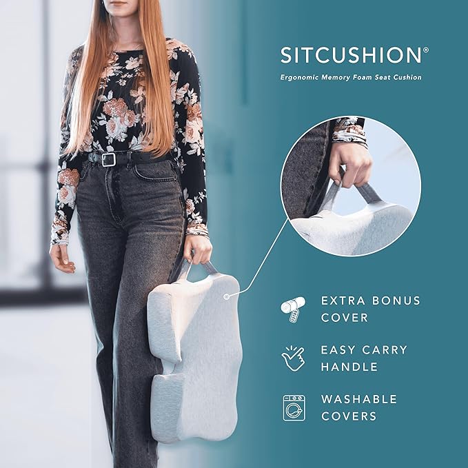 X Large Seat Cushions for Office Chairs - Pressure Relief Seat Cushion for Tailbone Pain, Back Pain, Coccyx & Sciatica Pain Relief Pillow - Office Chair Cushion + Extra Cover(Gray)