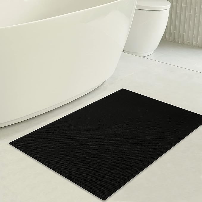 American Soft Linen Bath Rug, 20 in 34 in 100% Cotton Bath Mats Rugs for Bathroom, Slip Reducer Washable Shaggy Form Area Rugs, Black Bath Rug