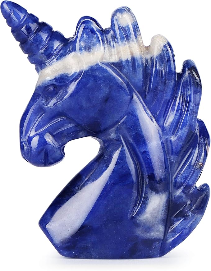 Artistone Crystal Unicorn Figurine Ornament Decor Hand Carved 2 Inches Sodalite Unicorn Statue Animal Healing Collectible Figurine Reiki Paperweight Home Office Girl Gifts