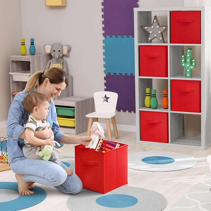 Sorbus Fabric Storage Cubes - 6 Foldable Storage Bins for Organizing Pantry, Cubbies, Toy Box - Clothes Storage & Closet Organizer - 13 Inch Collapsible Cube Baskets for Shelves with Handle