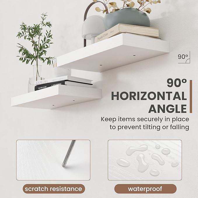48 Inch Floating Shelves, 8 Inch Deep Floating Shelves for Wall, Hanging Shelf with Invisible Brackets, Deep Shelves for Bathroom, Bedroom, Living Room, White, Set of 1