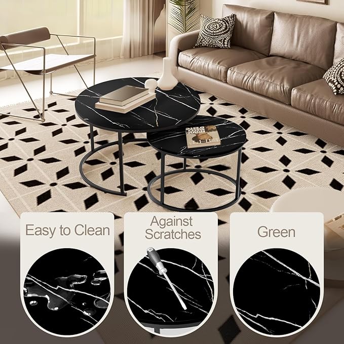 Round Coffee Table, Circle Nesting Coffee Tables for Living Room, Small Dining Center Space Saving Living Room Small Tables, Modern Center Table Dining Black, Modern Home Furniture