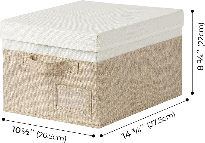 GRANNY SAYS Storage Basket with Lid, Linen Fabric Storage Bins for Shelves, Decorative Storage Boxes, Clothes Storage and Organization, Memory Keepsake Box, 3-Pack, Khaki&Ivory