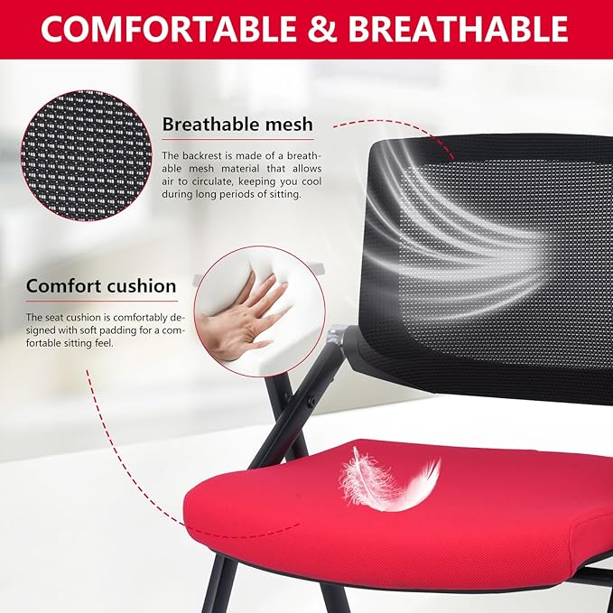 1 Pack Conference Room Chairs with Wheels and Paddle, Ergonomic Mesh Back and Arms for Meeting, Conference, Reception, Training Room & Home Office Desk Folding Chairs