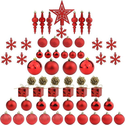 Sunnyglade 60ct Red Christmas Tree Ball Ornaments Set Shatterproof Christmas Bling-Bling Hanging Decoration with Hand-held Gift Package for Xmas Tree Holiday Wedding Party (Red)