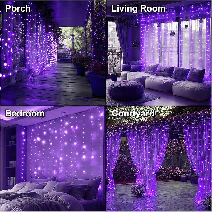 HXWEIYE 300LED Fairy Curtain Lights, 9.8x9.8Ft Purple USB Plug in 8 Modes Timer Christmas String Hanging Lights with Remote for Bedroom Backdrop Wedding Party Home Wall Garden Outdoor Indoor Decor