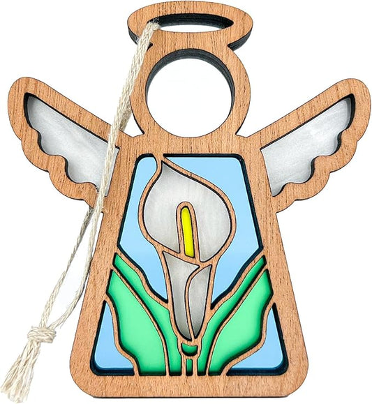 Calla Lily Decor - Christmas Tree Ornaments - Guardian Angel Flower Figurine - Loss of Father Sympathy Gift - White - 3.5" (H)