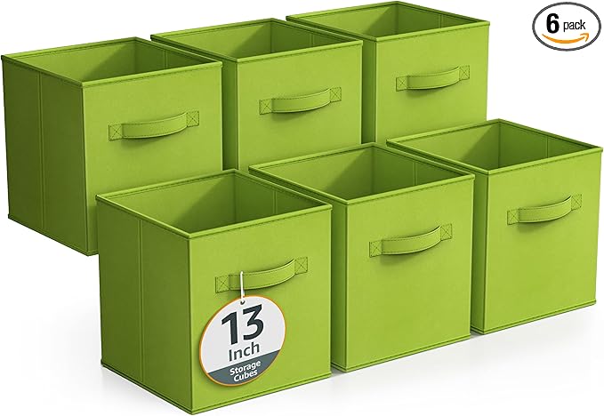 Sorbus Fabric Storage Cubes - 6 Foldable Storage Bins for Organizing Pantry, Cubbies, Toy Box - Clothes Storage & Closet Organizer - 13 Inch Collapsible Cube Baskets for Shelves with Handle
