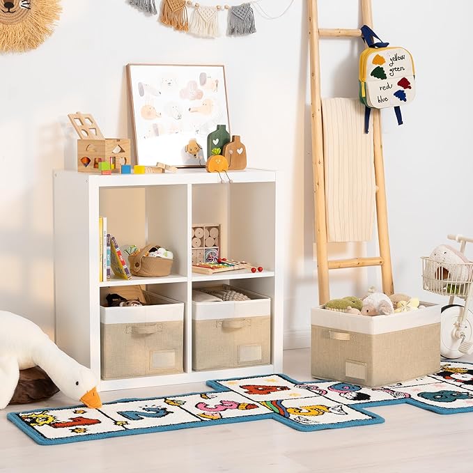 GRANNY SAYS Closet Storage Baskets for Shelves, Large Fabric Storage Bins, Collapsible Clothing Storage and Organization, Decorative Storage Bins, Khaki&Ivory, Extra Large, 3-Pack