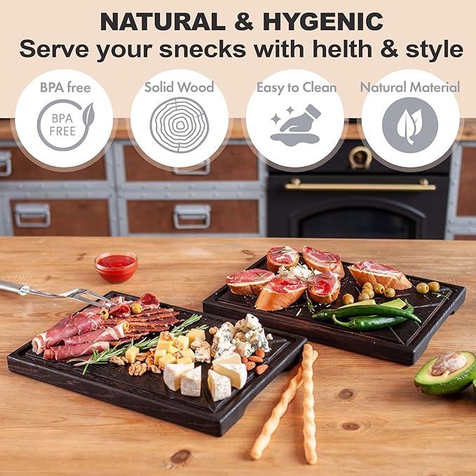 Wooden Steak Board Solid Oak Serving Barbecue Platter Natural Thick Cutting Plate Durable & Quality (Large)