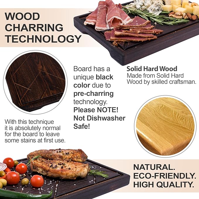 Wooden Steak Board Solid Oak Serving Barbecue Platter Natural Thick Cutting Plate Durable & Quality (Large)