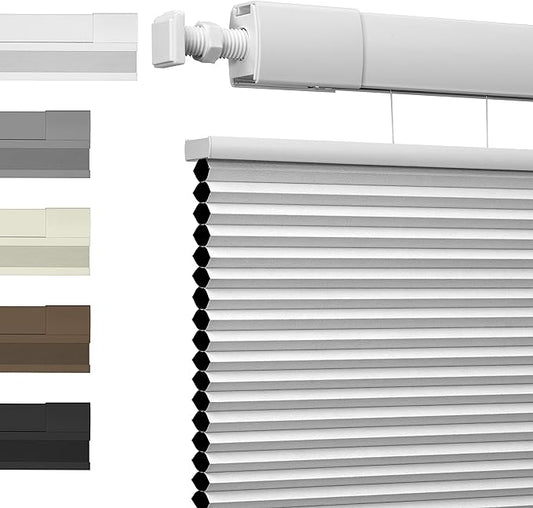 No Drill No Tools Cellular Shades Top Down Bottom Up Cordless Honeycomb Blinds Fabric Blackout Shades for Bedroom Living Room Windows Blinds, White, Custom Size