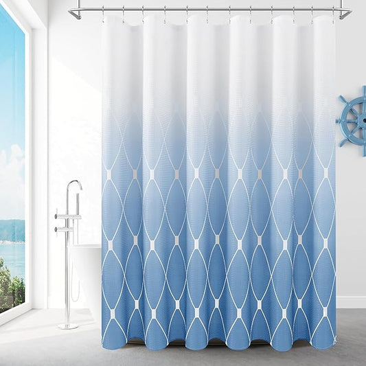 Blue Grey Shower Curtain, Modern Geometric Shower Curtain Sets for Bathroom, Luxury Hotel Style Bath Curtains, No Need Liner with Hooks Set, 72 inch, Smoke Blue