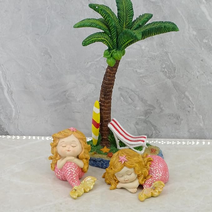 Mini Mermaid Figurine Set (2-Pack) - 4-Inch Sleeping Baby Mermaid Statue, Cute Tailed Mermaid Princess Decor for Fish Tank, Shelf & Home Décor