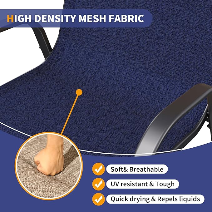 Amopatio 3 Piece Patio Set, Outdoor Stackable Dinging Chairs for All Weather, Breathable Garden Outdoor Furniture for Backyard Deck, Navy Blue