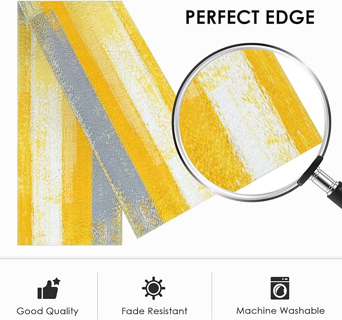 Emvency Yellow Abstract Table Runner, Modern Grey White Art Painting for Kitchen Coffee Table Family Dinners Holiday Parties Wedding Events Decor(13x72 inch)