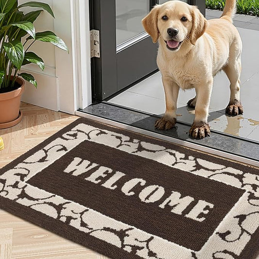 20"x32" Thick Entryway Indoor Mat, Dirt Trapping Door Mat, Americana Feel Hooked Rug, Heavy Duty Door Mat Outside Entrance, Shoe Scraper, Welcome Mat for Front & Back Door, Brown