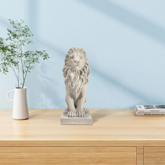 SIMON'S SHOP Lion Statues and Bookends, Beige Lion Sculptures for Mantel, Table Shelf Decor, 13'' Tall