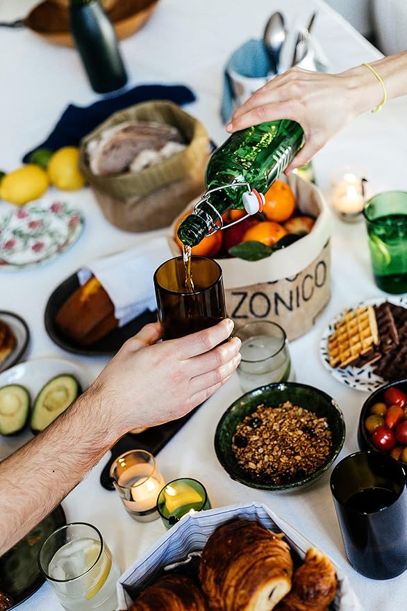 IWAS Upcycled Tall Auburn Drinking Glasses | 350 ML | 12 OZ | Set of 6 | Sustainable Water and Juice Glass For Home | Light Brown Cup | Thick High Ball Modern Amber Glassware | Better Than Recycled