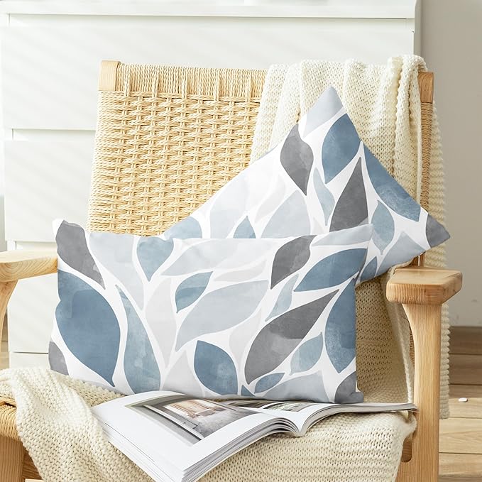 CaliTime Throw Pillow Cases Pack of 2 Cozy Fleece Falling Dahlia Floral Flowers Petals Decorative Cushion Covers for Couch Bed Sofa Farmhouse Decoration 12 X 20 Inches Smoke Blue Grey