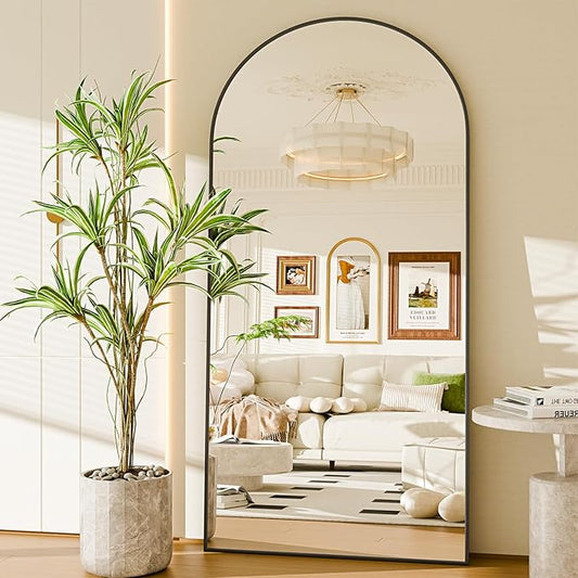 SUNQUEEN 76"x34" Floor Mirror Full Length, Arched Full Length Mirror with Stand, Full Body Mirrors for Bedroom Living Room or Cloakroom Black
