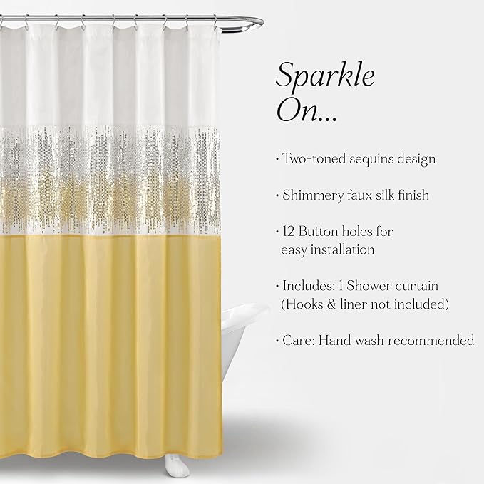 Lush Decor Night Sky Shower Curtain, 72" x 72", White & Yellow