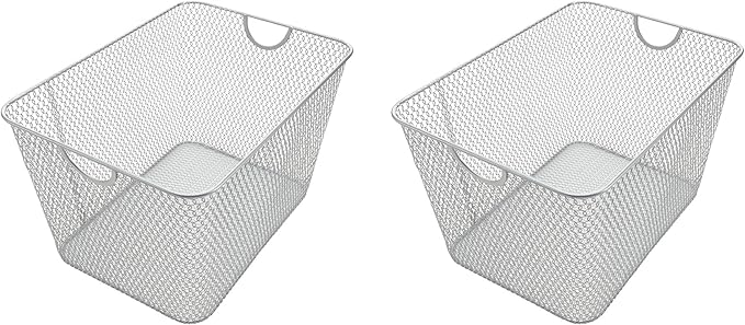 YBM HOME Kitchen Pantry Organizer Wire Baskets for Shelves, Cabinets, Pantry, Countertop, Mesh Open Storage Bin Metal Basket for Organizing Food Supplies, 2 Pack, 15x12x11.5