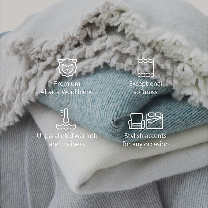 Double Stitch Alpaca Wool Throw Blanket - Warm, Soft Blanket for Couch, Luxury & Decorative Fleece Throw, Fall Plaid, Gift for Mother's Day, House Warming, 50" x 60", Sage Valley