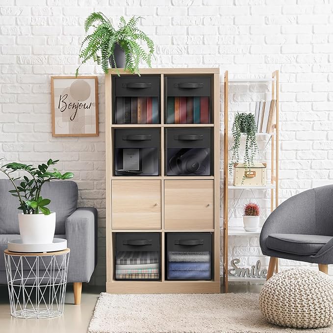 Sorbus 13 Inch Storage Bins with Clear Window - 6 Foldable Baskets for Organizing Clothes, Toys, Books - Sturdy Collapsible Fabric Storage Cubes with Handle - Storage Baskets for Shelves, Closets