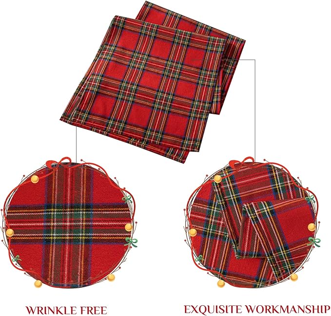 Softalker Christmas Checkered Tartan Table Runner - Red Buffalo Plaid Xmas Stain Resistant Washable Table Decoration for Dining/Parties/Holiday Decor, 13 x 90 Inch